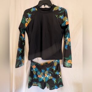 Women's Tropical 2 Set Bathing Suit With Long Sleeves Sz. L By Beach Bum